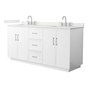 Elan TK 72&quot White Double Vanity & Giotto Quartz Top (3-Hole) & Nickel Trim
