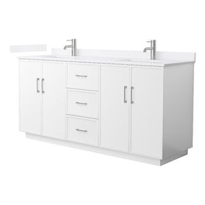 Elan TK 72&quot White Double Vanity & White Quartz Top (1-Hole) & Nickel Trim