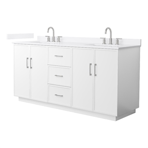 Elan TK 72&quot White Double Vanity & White Quartz Top (3-Hole) & Nickel Trim