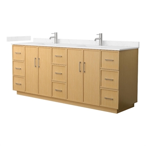 Elan TK 84&quot Light Oak Double Vanity Carrara Cultured Marble Top & Nickel Trim