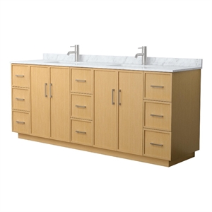 Elan TK 84&quot Light Oak Double Vanity & White Carrara Marble Top & Nickel Trim