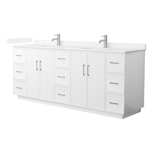 Elan TK 84&quot White Double Vanity & White Quartz Top (1-Hole) & Nickel Trim