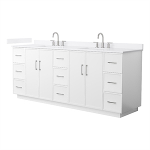 Elan TK 84&quot White Double Vanity & White Quartz Top (3-Hole) & Nickel Trim