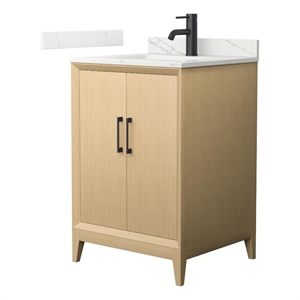 Janna 24&quot White Oak Single Vanity & Giotto Quartz Top (1-Hole) & Black Trim