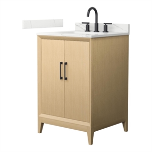 Janna 24&quot White Oak Single Vanity & Giotto Quartz Top (3-Hole) & Black Trim