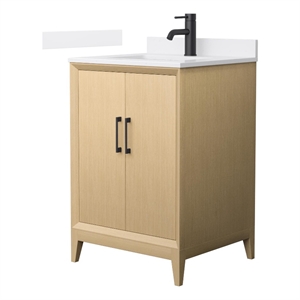 Janna 24&quot White Oak Single Vanity & White Cultured Marble Top & Black Trim