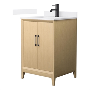 Janna 24&quot White Oak Single Vanity & White Quartz Top (1-Hole) & Black Trim