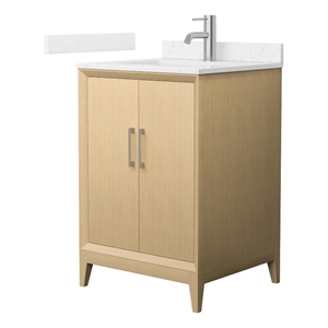 Janna 24&quot White Oak Single Vanity Carrara Cultured Marble Top & Nickel Trim