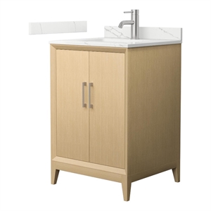 Janna 24&quot White Oak Single Vanity & Giotto Quartz Top (1-Hole) & Nickel Trim