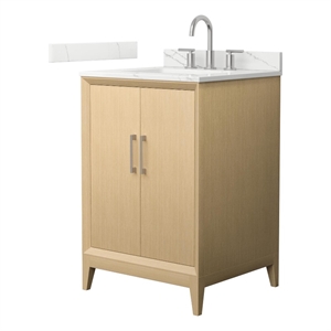 Janna 24&quot White Oak Single Vanity & Giotto Quartz Top (3-Hole) & Nickel Trim