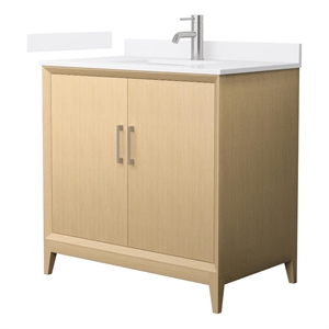 Janna 36&quot White Oak Single Vanity & White Quartz Top (1-Hole) & Nickel Trim