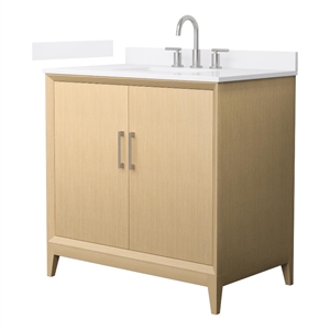 Janna 36&quot White Oak Single Vanity & White Quartz Top (3-Hole) & Nickel Trim