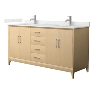 Janna 66&quot White Oak Double Vanity & Giotto Quartz Top (1-Hole) & Nickel Trim