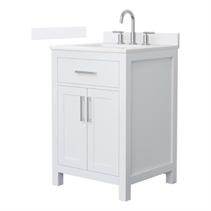 Beckett 24&quot White Single Vanity & White Quartz Top (3-Hole) & Nickel Trim
