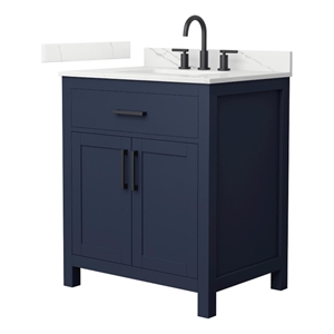 Beckett 30&quot Dark Blue Single Vanity & Giotto Quartz Top (3-Hole) & Black Trim