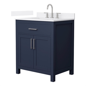 Beckett 30&quot Dark Blue Single Vanity & White Quartz Top (3-Hole) & Nickel Trim