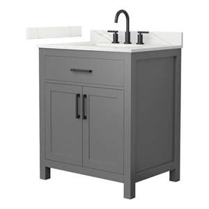 Beckett 30&quot Dark Gray Single Vanity & Giotto Quartz Top (3-Hole) & Black Trim