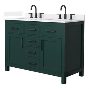 Beckett 48&quot Green Double Vanity & White Quartz Top (3-Hole) & Black Trim
