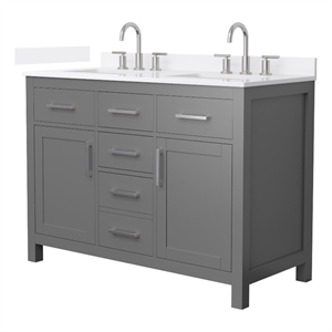 Beckett 48&quot Dark Gray Double Vanity & White Quartz Top (3-Hole) & Nickel Trim