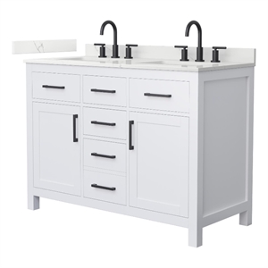 Beckett 48&quot White Double Vanity & Giotto Quartz Top (3-Hole) & Black Trim