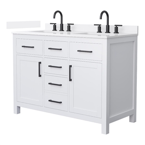 Beckett 48&quot White Double Vanity & White Quartz Top (3-Hole) & Black Trim
