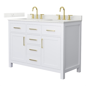 Beckett 48&quot White Double Vanity & Giotto Quartz Top (3-Hole) & Gold Trim
