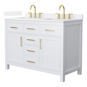 Beckett 48&quot White Double Vanity & White Quartz Top (3-Hole) & Gold Trim