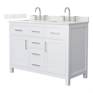 Beckett 48&quot White Double Vanity & Giotto Quartz Top (3-Hole) & Nickel Trim