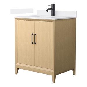 Janna 30&quot White Oak Single Vanity & White Quartz Top (1-Hole) & Black Trim