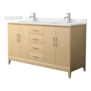 Janna 60&quot White Oak Double Vanity & Giotto Quartz Top (1-Hole) & Nickel Trim