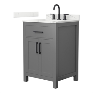 Beckett 24&quot Dark Gray Single Vanity & Giotto Quartz Top (3-Hole) & Black Trim