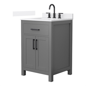 Beckett 24&quot Dark Gray Single Vanity & White Quartz Top (3-Hole) & Black Trim