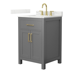 Beckett 24&quot Dark Gray Single Vanity & Giotto Quartz Top (3-Hole) & Gold Trim
