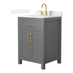 Beckett 24&quot Dark Gray Single Vanity & White Quartz Top (3-Hole) & Gold Trim