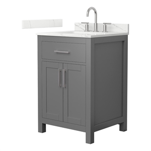 Beckett 24&quot Dark Gray Single Vanity & Giotto Quartz Top (3-Hole) & Nickel Trim