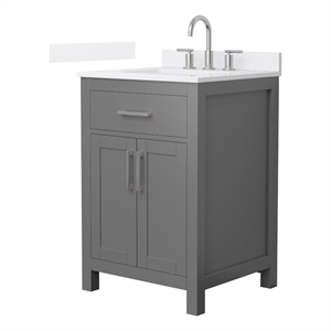 Beckett 24&quot Dark Gray Single Vanity & White Quartz Top (3-Hole) & Nickel Trim