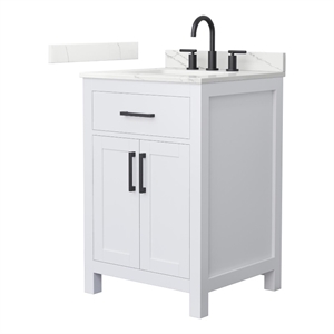 Beckett 24&quot White Single Vanity & Giotto Quartz Top (3-Hole) & Black Trim
