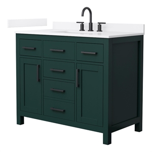 Beckett 42&quot Green Single Vanity & White Quartz Top (3-Hole) & Black Trim