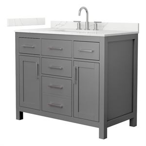 Beckett 42&quot Dark Gray Single Vanity & Giotto Quartz Top (3-Hole) & Nickel Trim
