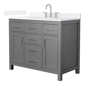 Beckett 42&quot Dark Gray Single Vanity & White Quartz Top (3-Hole) & Nickel Trim