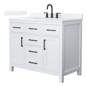 Beckett 42&quot White Single Vanity & White Quartz Top (3-Hole) & Black Trim
