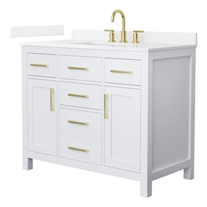 Beckett 42&quot White Single Vanity & White Quartz Top (3-Hole) & Gold Trim