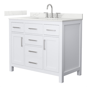 Beckett 42&quot White Single Vanity & Giotto Quartz Top (3-Hole) & Nickel Trim