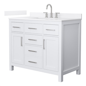 Beckett 42&quot White Single Vanity & White Quartz Top (3-Hole) & Nickel Trim