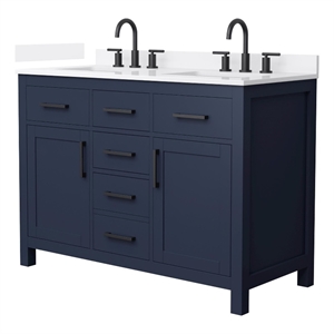 Beckett 48&quot Dark Blue Double Vanity & White Quartz Top (3-Hole) & Black Trim