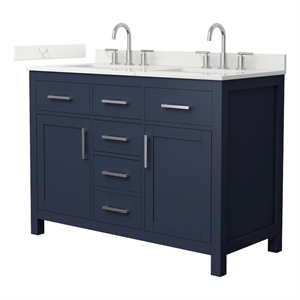 Beckett 48&quot Dark Blue Double Vanity & Giotto Quartz Top (3-Hole) & Nickel Trim