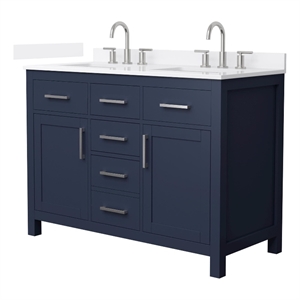 Beckett 48&quot Dark Blue Double Vanity & White Quartz Top (3-Hole) & Nickel Trim