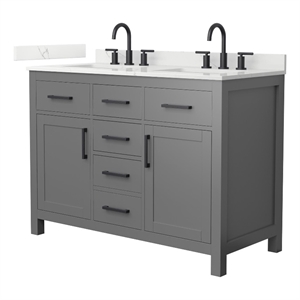 Beckett 48&quot Dark Gray Double Vanity & Giotto Quartz Top (3-Hole) & Black Trim