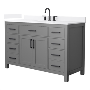 Beckett 54&quot Dark Gray Single Vanity & White Quartz Top (3-Hole) & Black Trim