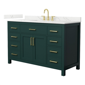 Beckett 54&quot Green Single Vanity & Giotto Quartz Top (3-Hole) & Gold Trim